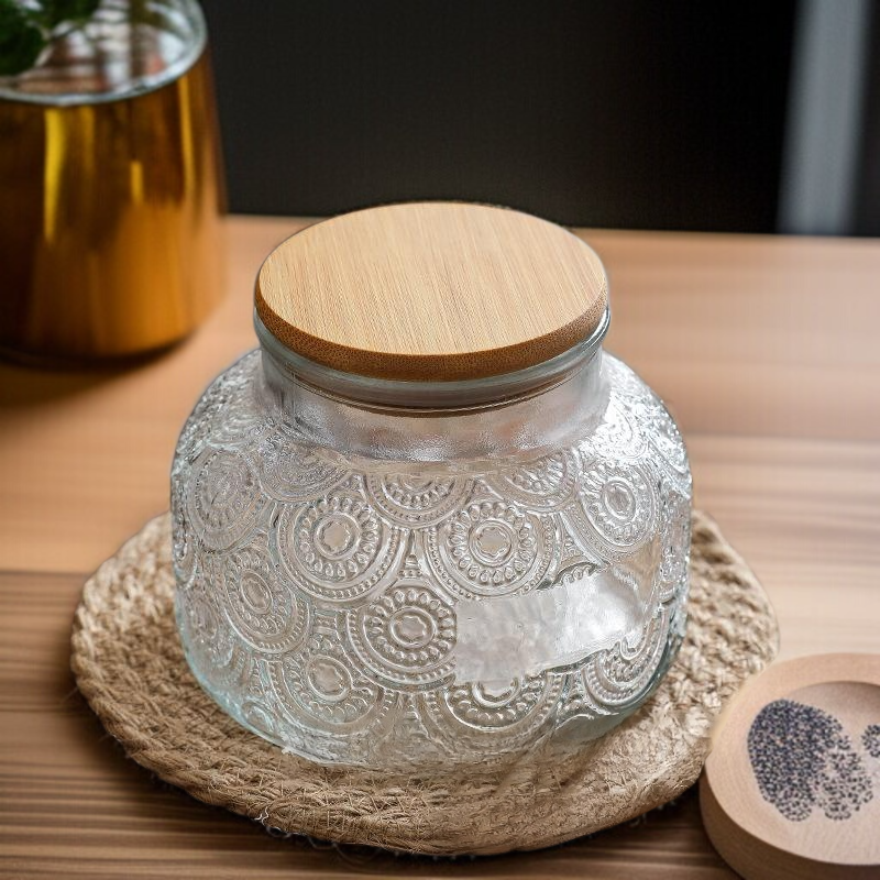 棚に並べたレトロガラス密封収納缶