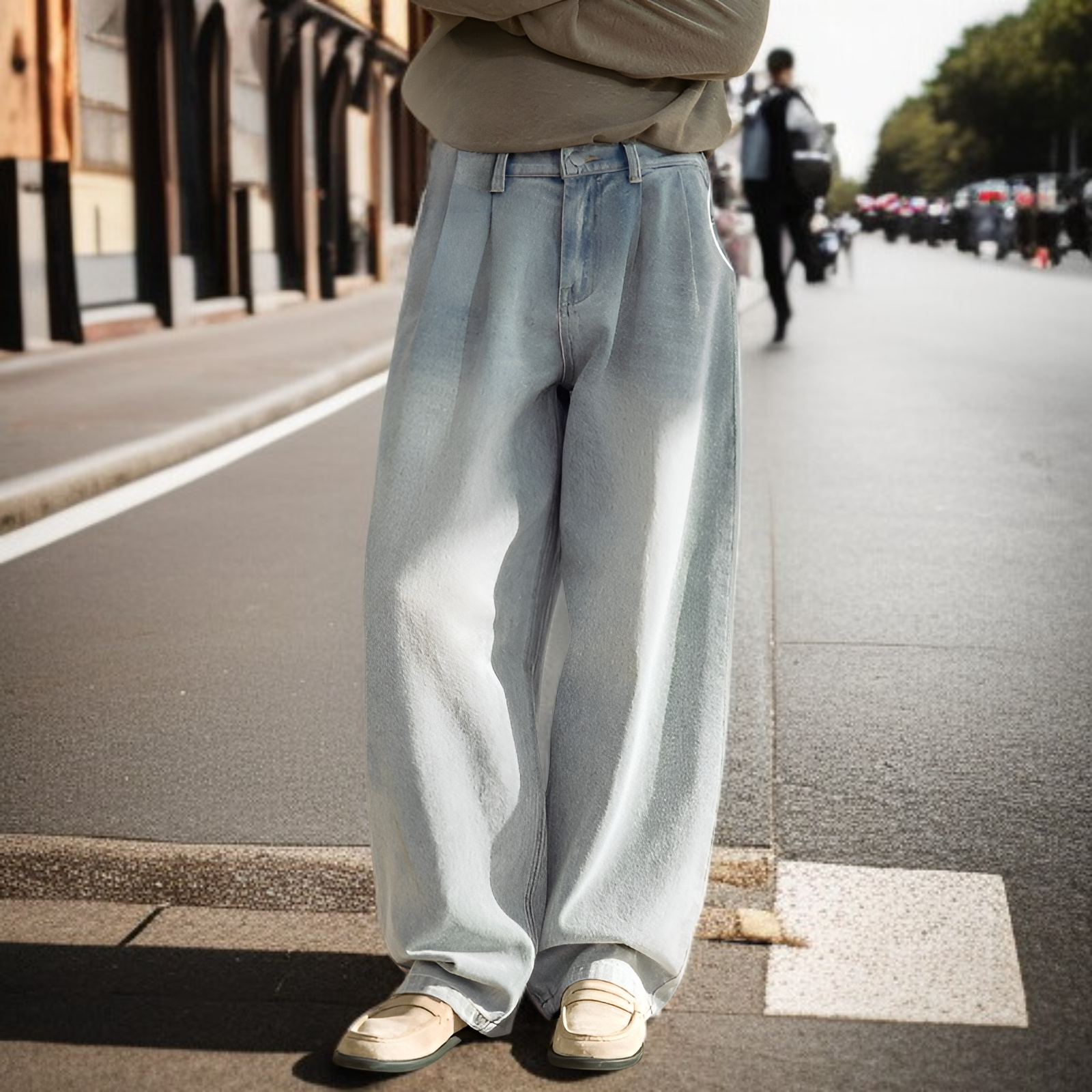 워싱 처리된 디스트레스드 진