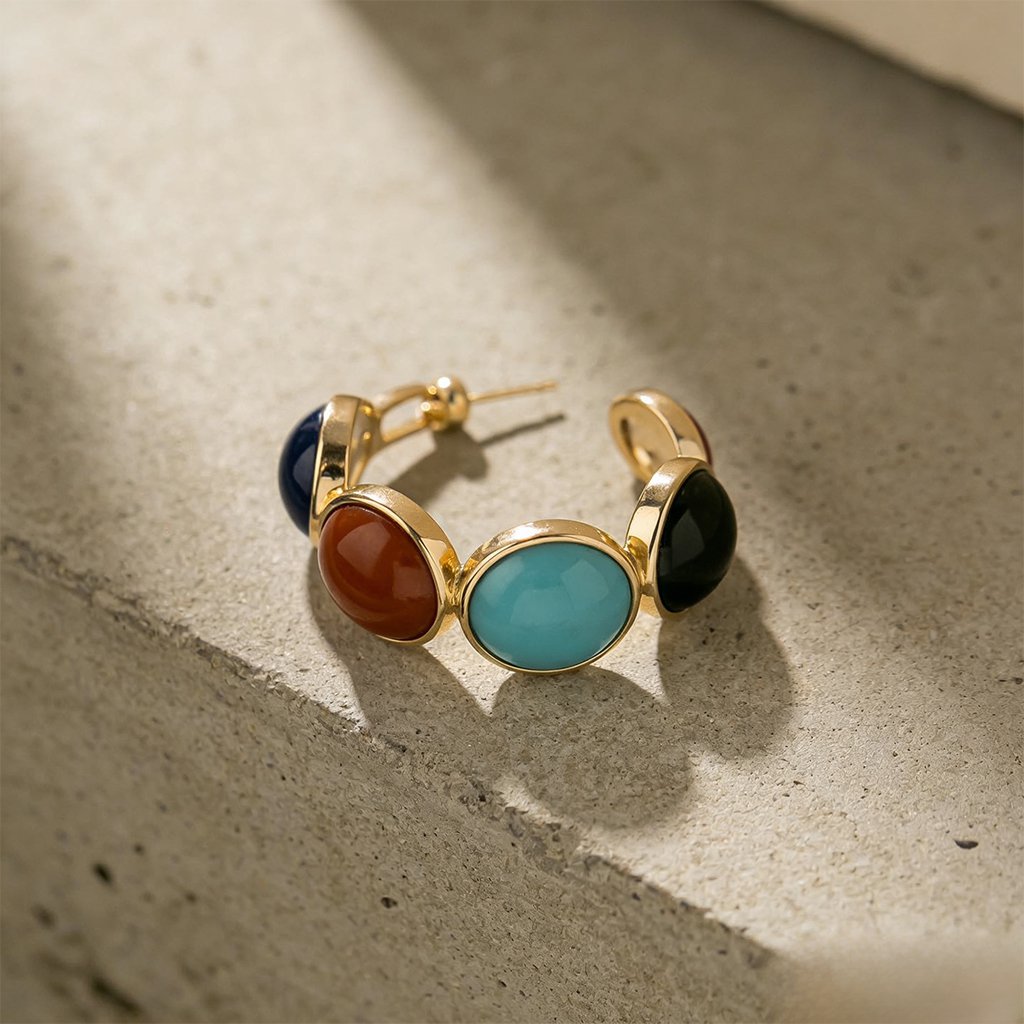 Close-up of sparkling zirconia stones in earring set