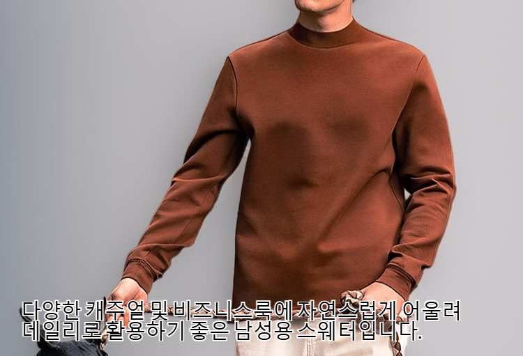 남성용 두꺼운 퍼안감 반넥 스웨터 정면 이미지