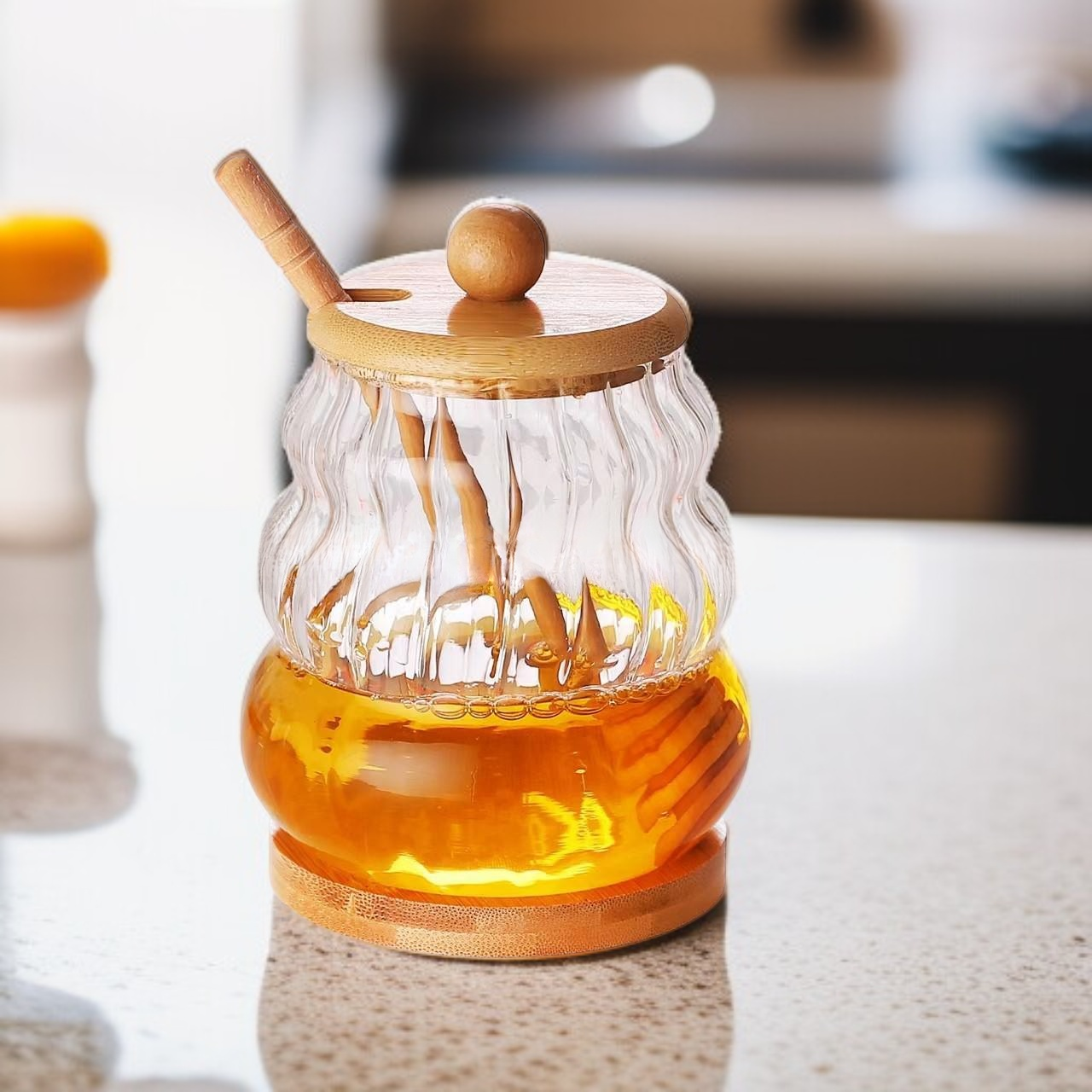 Honigglas mit Rührstab aus hochwertigem Glas