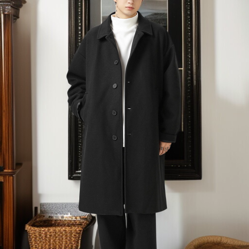 秋冬新作 メンズダブルフェイスウールコート ロング丈 防風 日本スタイル ゆったり厚手襟付き