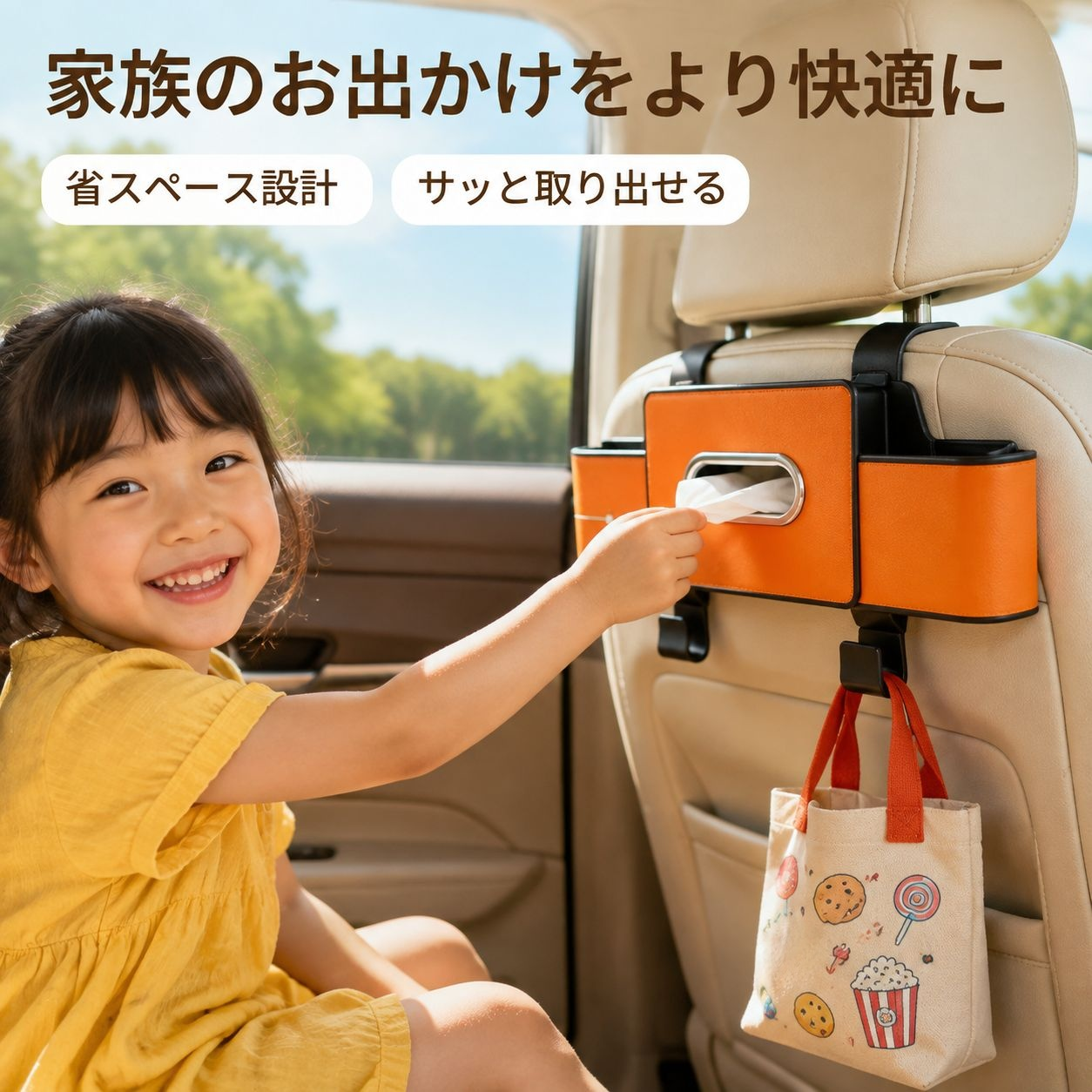 車用シートバック収納ボックス吊り下げ式オーガナイザー