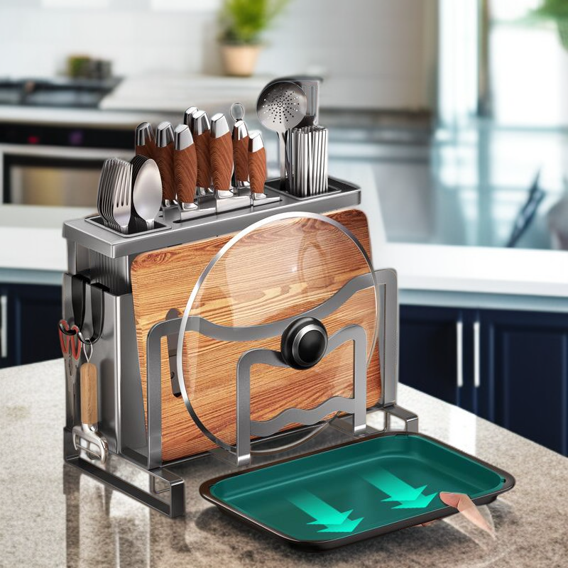 스테인리스 주방 칼 거치대, 다기능 도마 및 젓가락 통 일체형