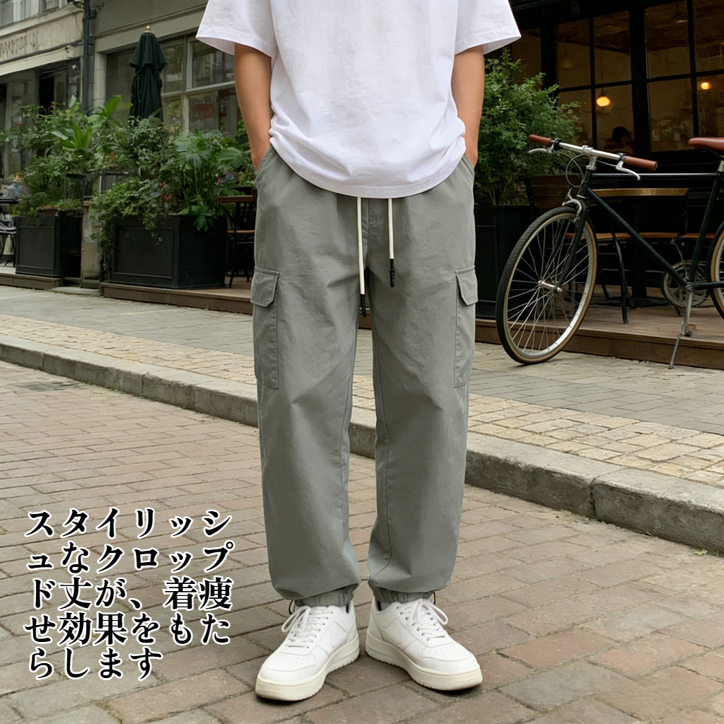 春の薄手メンズストレートカジュアルパンツ流行九分丈パンツ