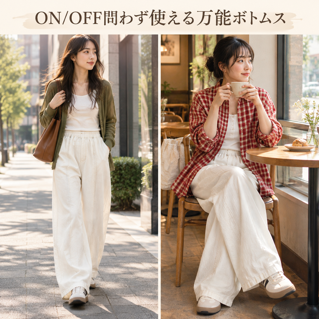 日系ハイウエストバルーンワイドパンツ レディース