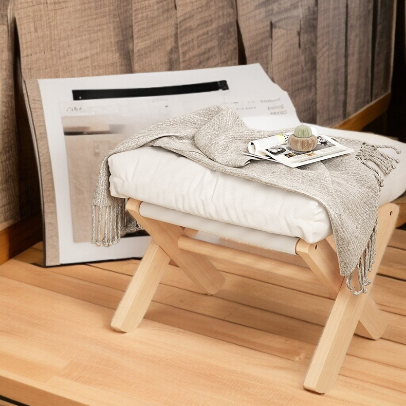 Solid Wood Foot Stool Entrance Shoe Changing Stool Living Room Soft Cushion Small Sofa Stool