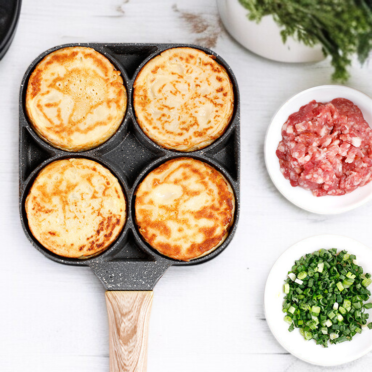 4 穴オムレツパン朝食オムレツアーティファクト家庭用多孔質ミニ小さなフライパンクロスボーダー医療石オムレツノンスティックパン
