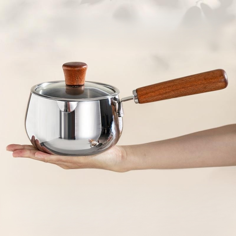 หม้อนมขนาดเล็กสามชั้นสำหรับเด็ก ไม่ติดกระทะ หม้อสำหรับต้มบะหมี่เด็ก