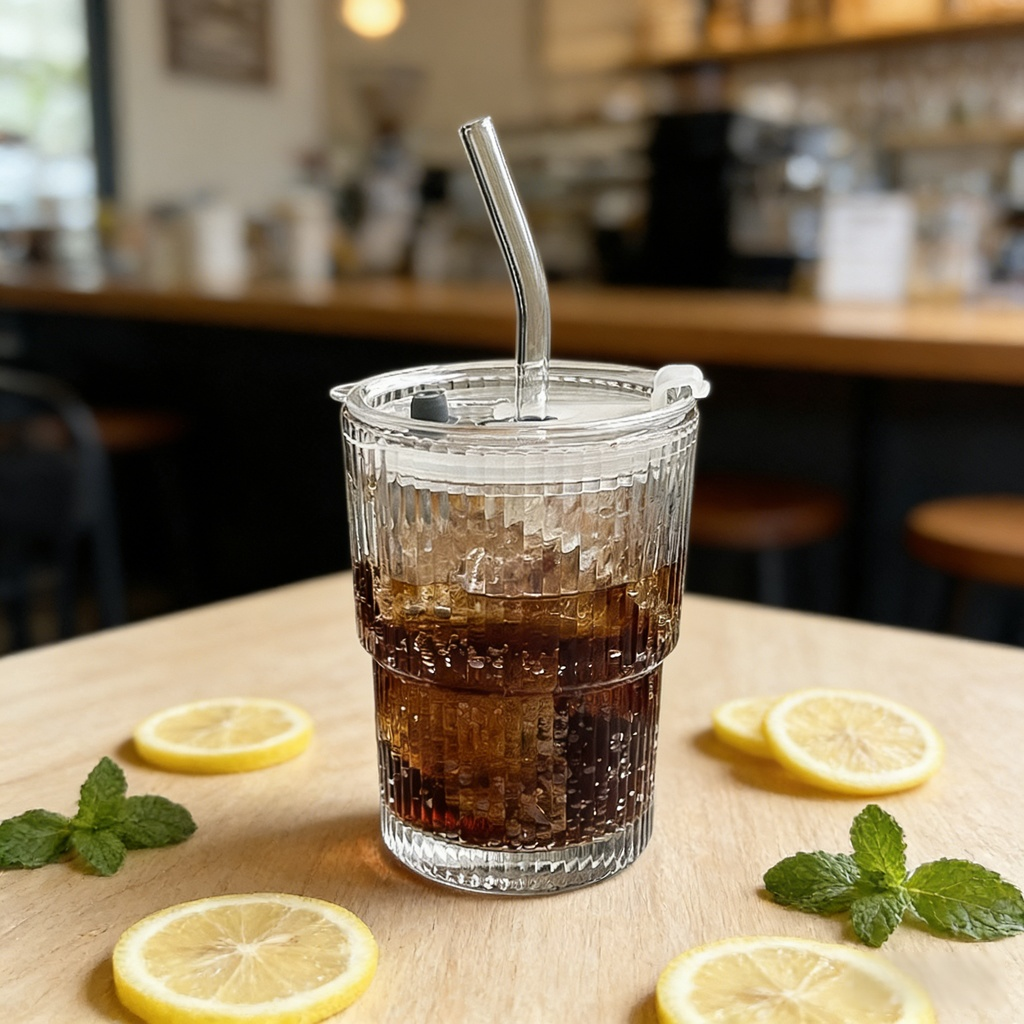 豎紋竹節杯家用透明玻璃杯