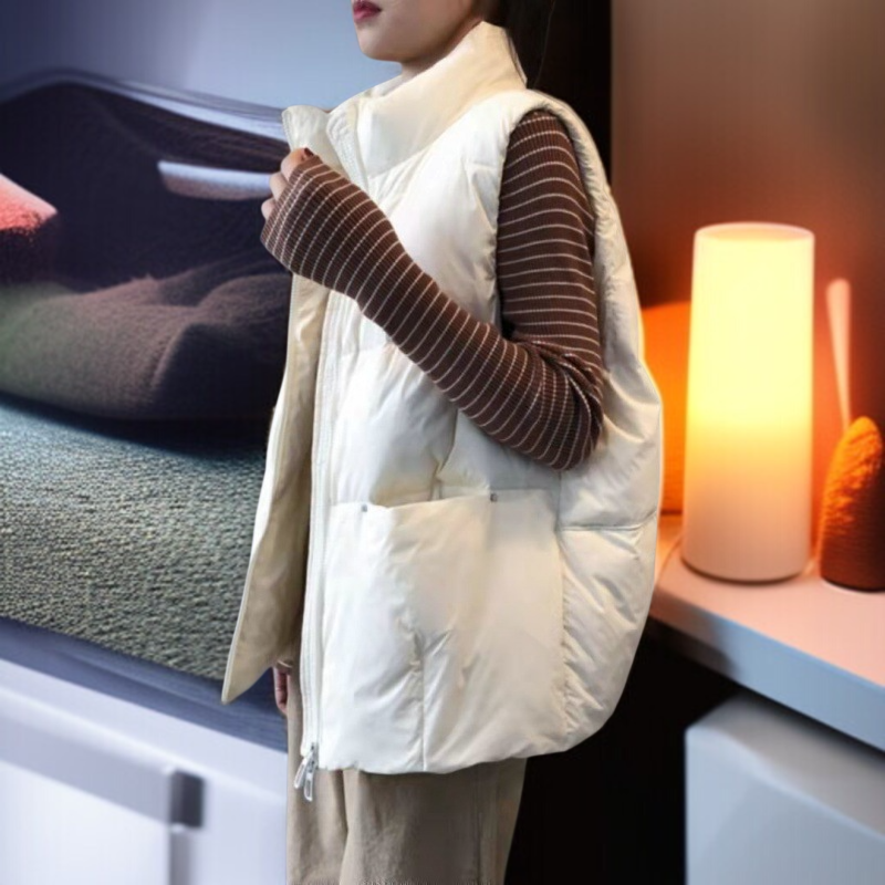 여성 루즈핏 쇼트 나시 화이트 오리털 조끼 가을 겨울 코트 조끼 패딩 베스트