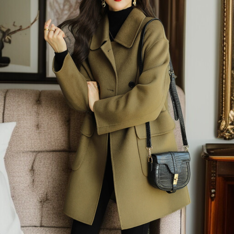 レディース厚手スリムツイードジャケット ミドル丈アップグレード・コットン・ツイード・コート