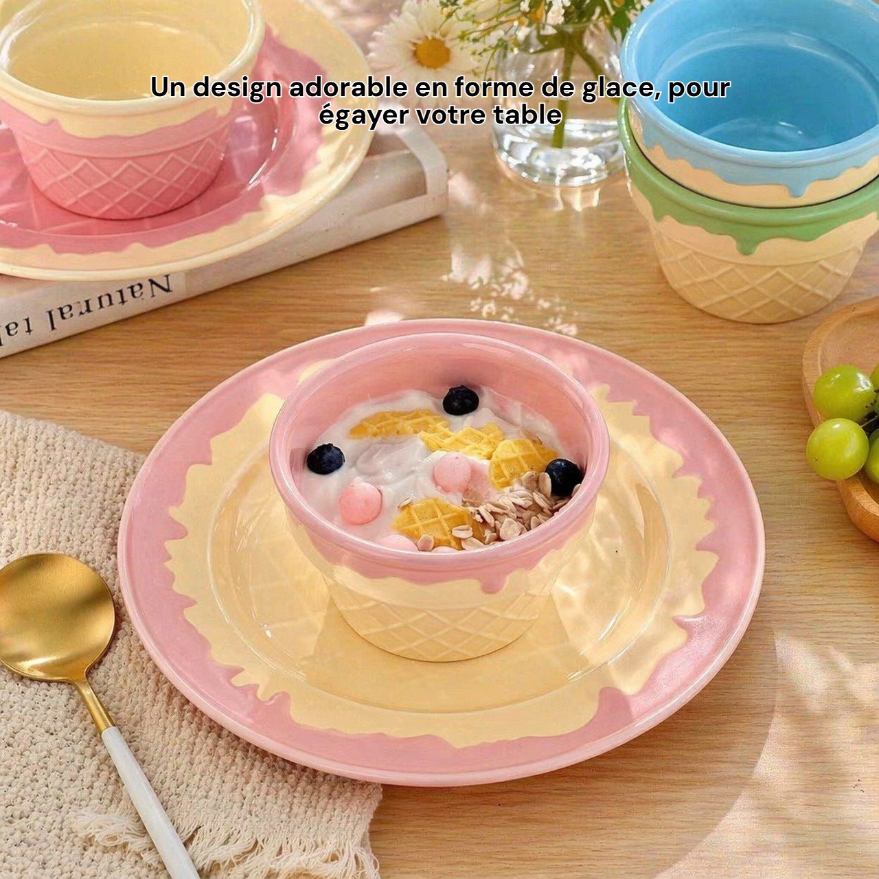 Ensemble de vaisselle en céramique mignon en forme de glace