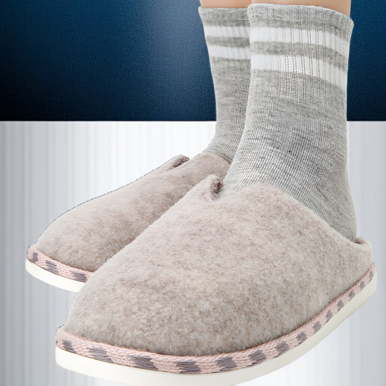 단색 펠트 남성 가정용 면 슬리퍼