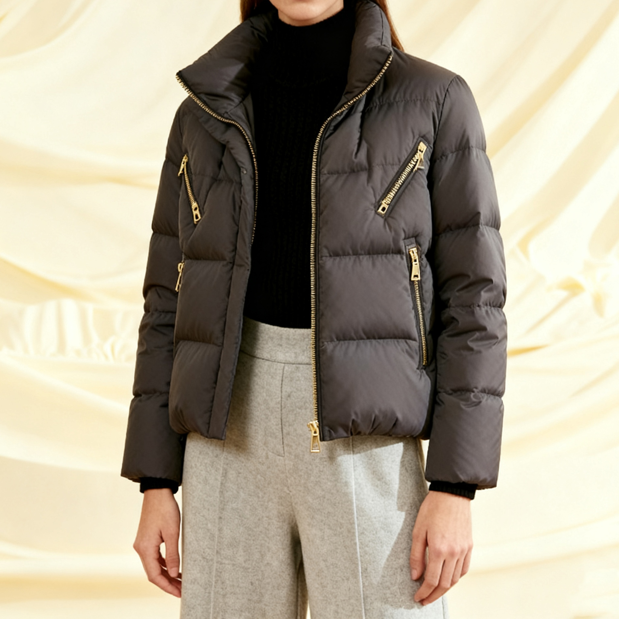 여성용 짧은 블랙 패딩 점퍼