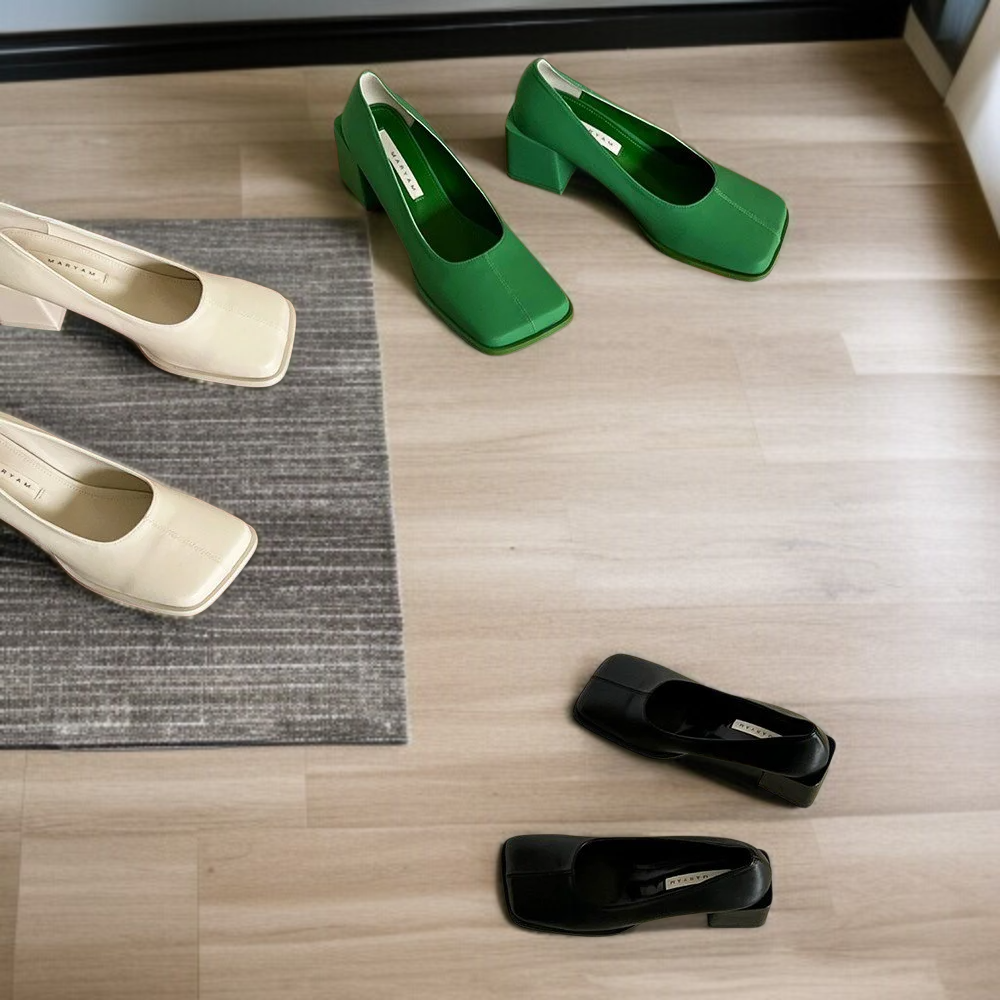 단화 여성 힐 넓은 머리를 한 발로 하이힐을 신다 스퀘어 스틸레토 힐 통굽 힐