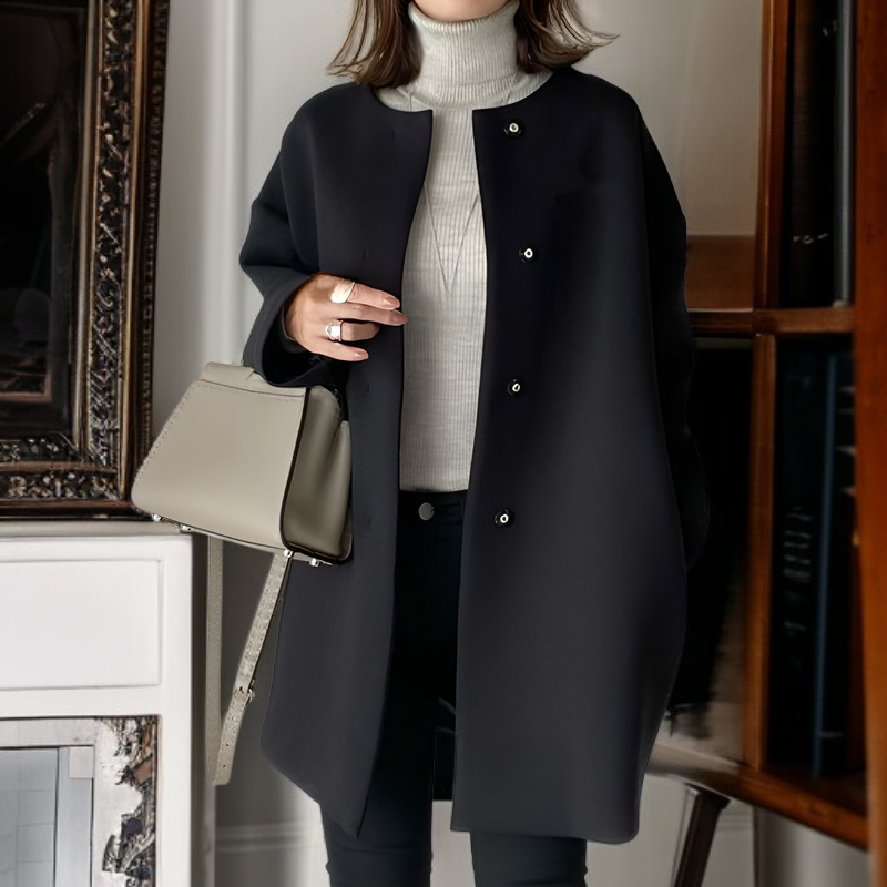 Premium Women's Autumn Winter Solid Wool Coat Loose Fit Straight Outerwear