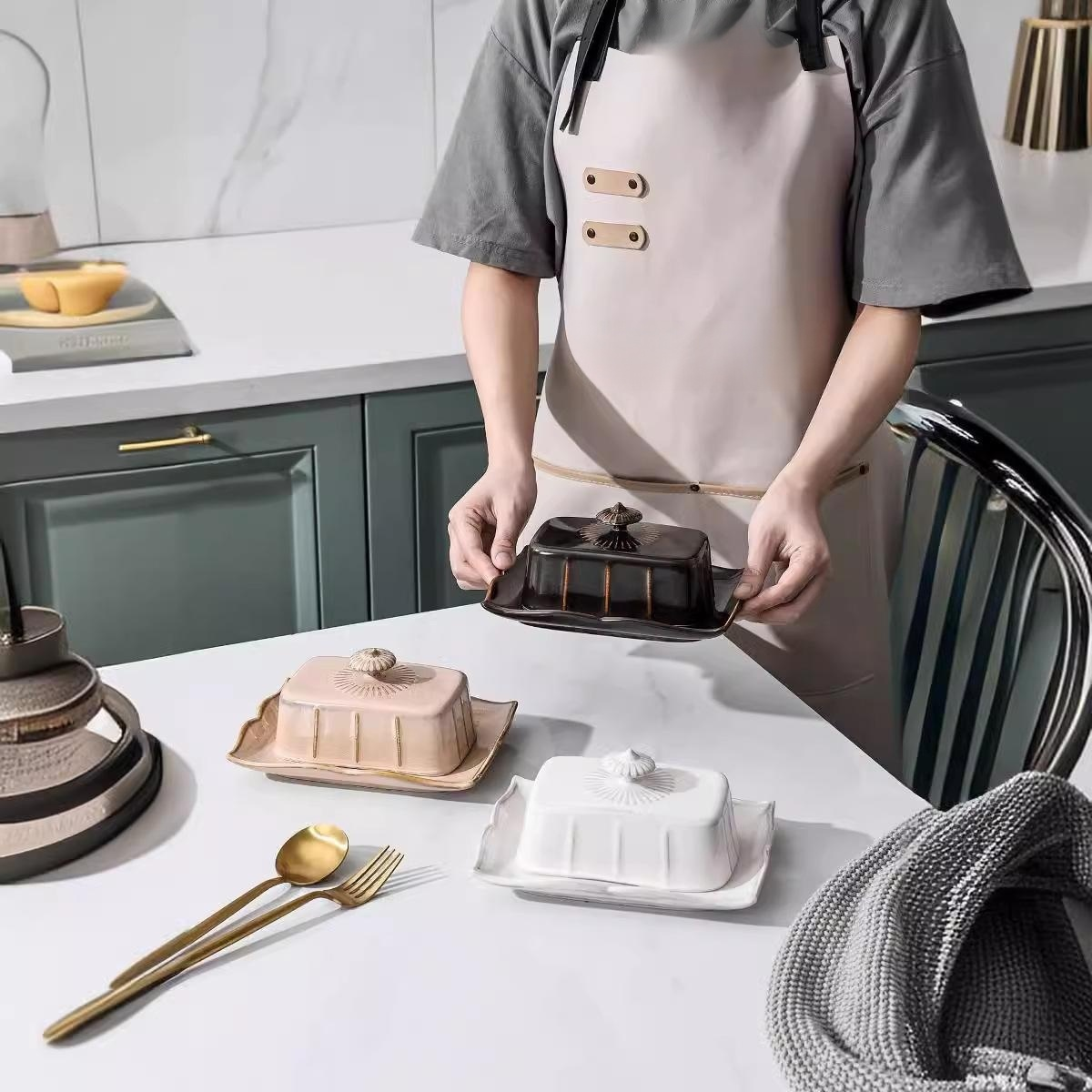 European-style ceramic butter box with lid