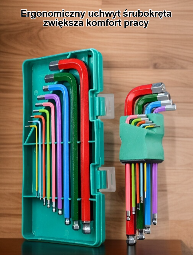 Zestaw kluczy imbusowych ze śrubokrętem na białym tle