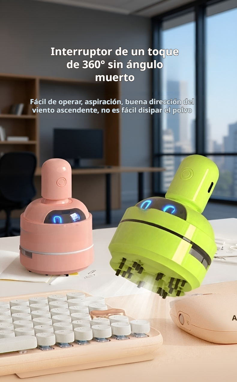 Vista cercana de la aspiradora mini Cartoon eficiente