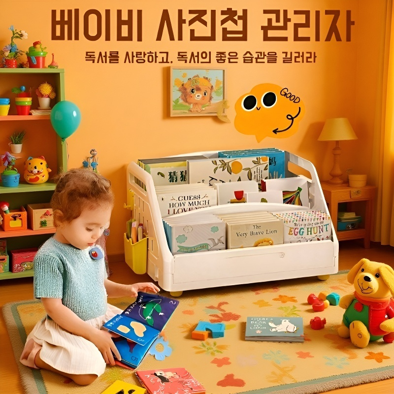 탁상용 대용량 책꽂이 아기 장난감 수납선반 그림책꽂이 유리창선반 실용 대용량 책꽂이