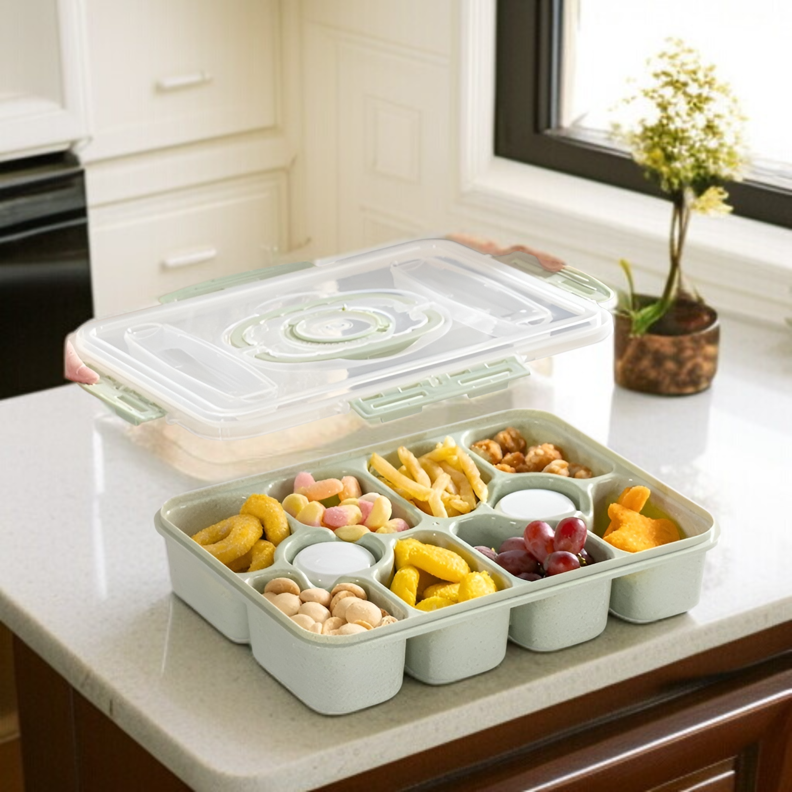 ポータブルマルチコンパートメントランチボックスオリジナルスナックボックスコンテナ分割防臭フルーツスナック収納ボックス