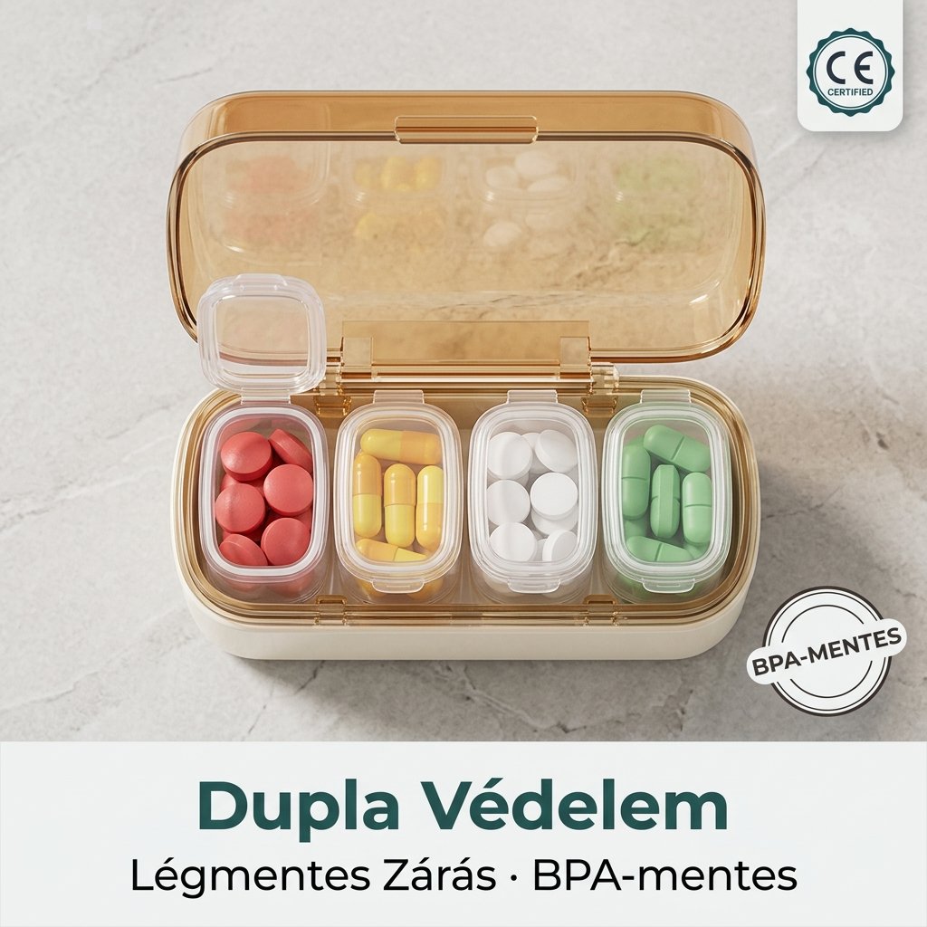 Kétszintes hordozható mini gyógyszeres doboz