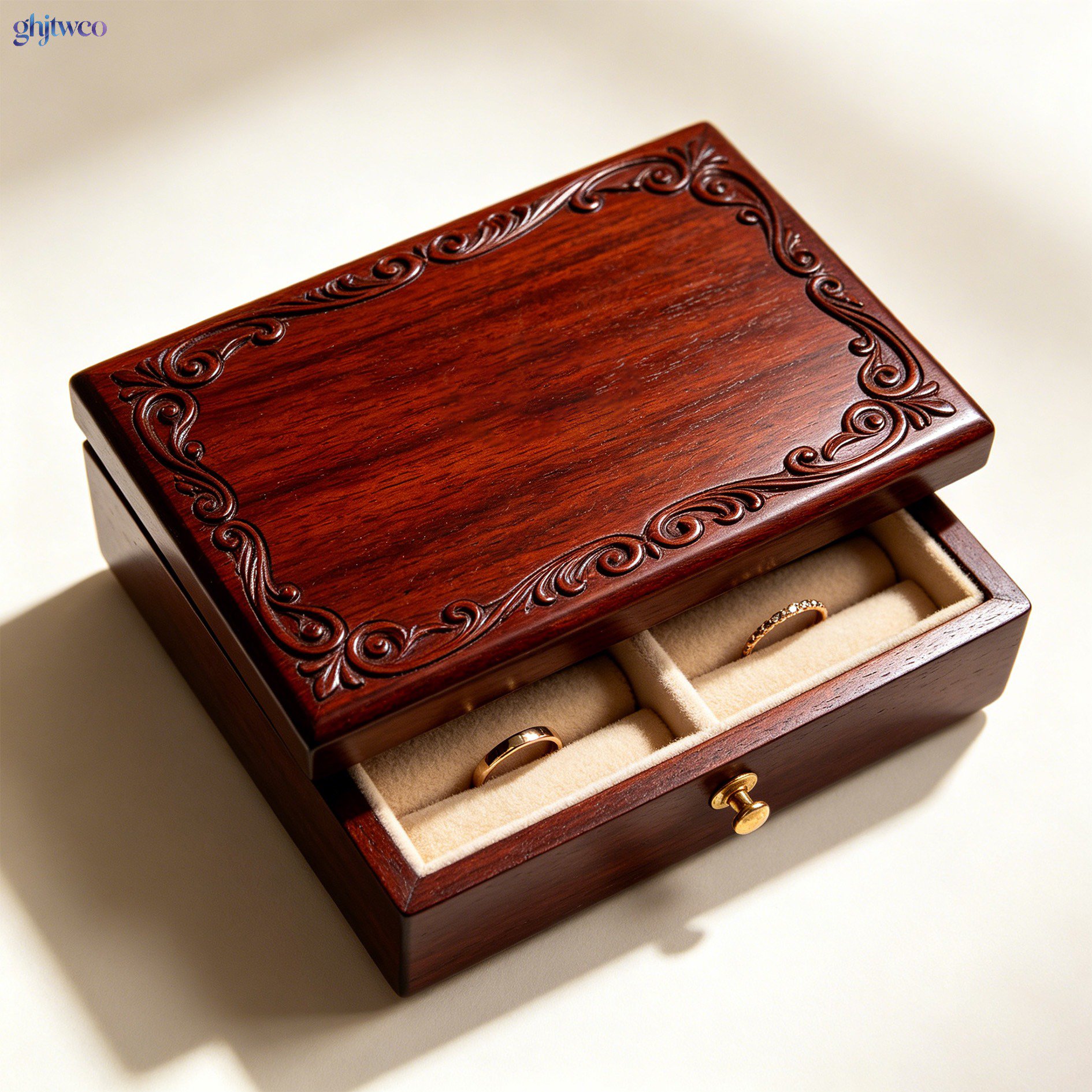 Carved rosewood jewelry boxes (2)
