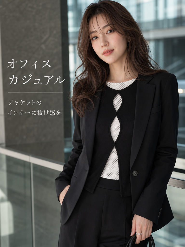 【秋の新作半額】Monolly ドットコンビ長袖トップス｜上質感・極上の肌触り・オンオフ着回し