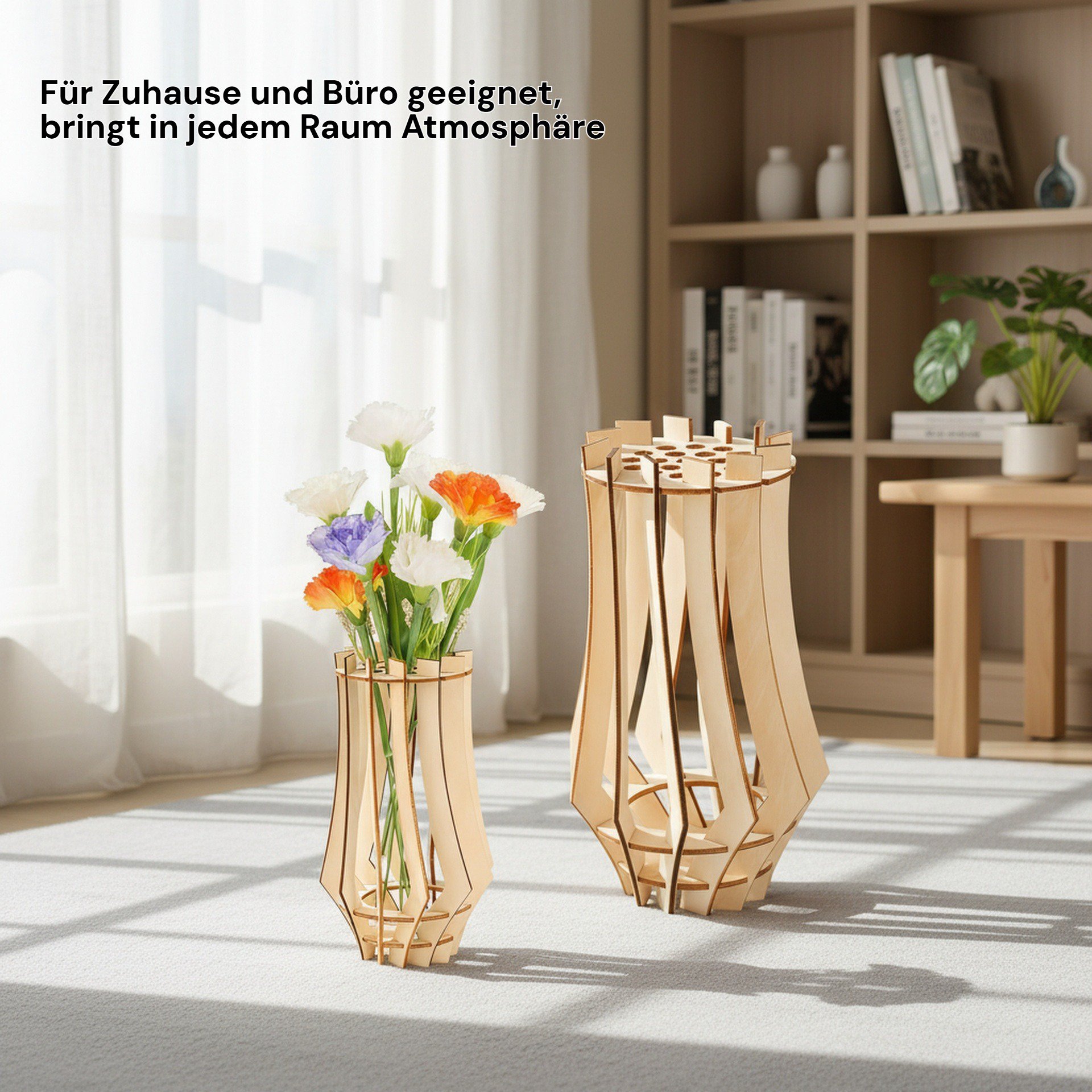 Holz-Puzzle-Vasenständer für Zuhause, Bürodeko Blumenvase