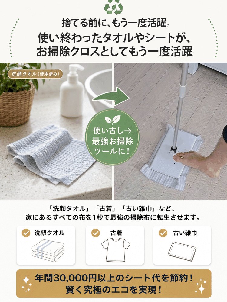 手を汚さずサッと掃除クリップ式ミニモップ