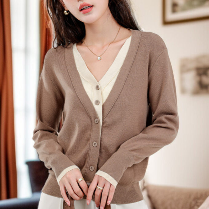 여성 니트 루즈핏 기질 레깅스 컬러링 페이크 투피스 긴팔 상의 얇은 니트