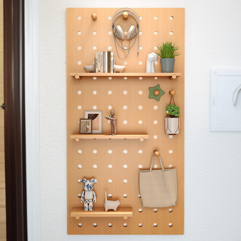 Wall-mounted storage shelf with rustic solid wood finish