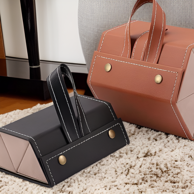  Caja de almacenamiento plegable de cuero para gafas con múltiples compartimentos