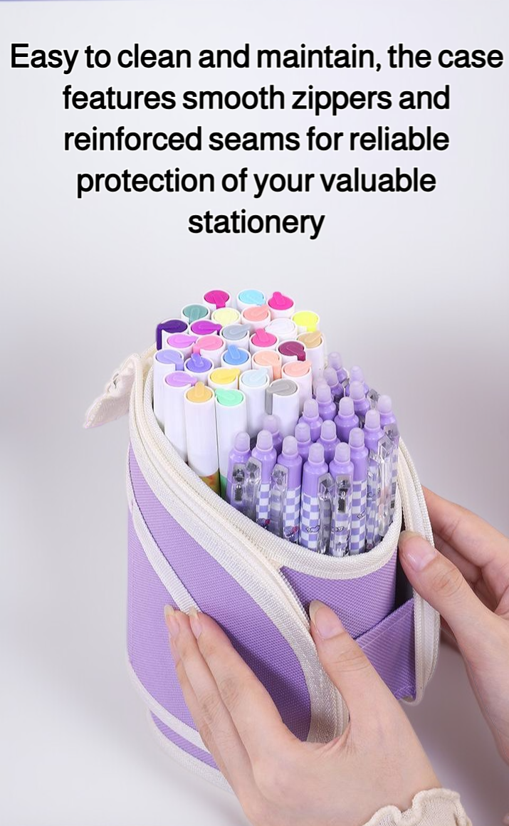 Adjustable pencil case with stationery organized inside