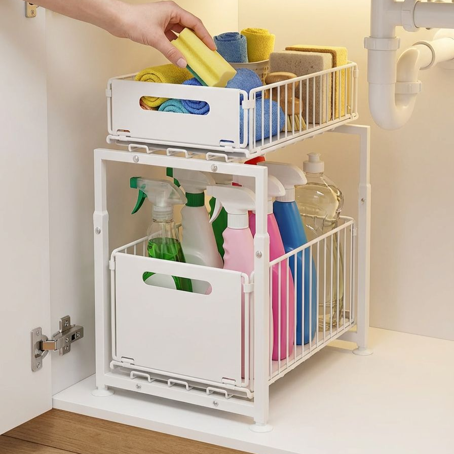 공간 절약형 이중 구조 수납 선반