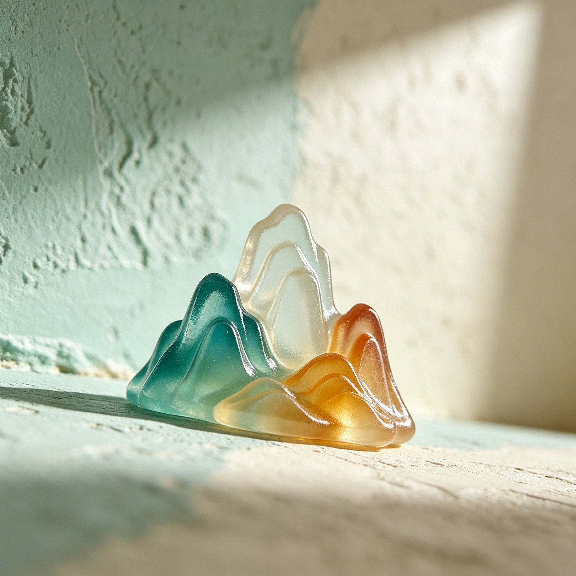 Close-up view of artificial mountain desktop ornaments in various shapes