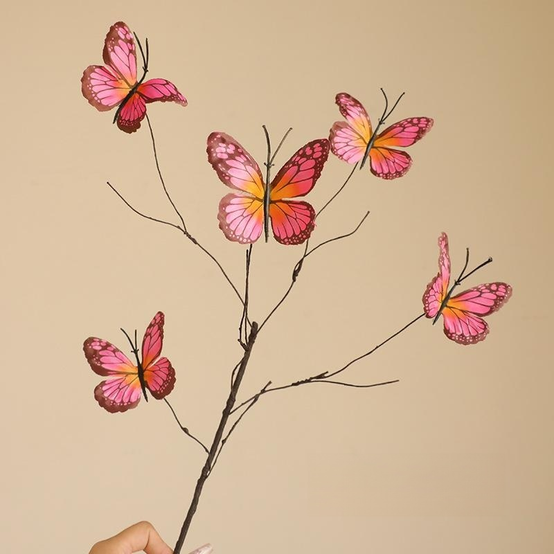 ดอกไม้ประดิษฐ์กิ่งแห้งผีเสื้อสีส้ม ของตกแต่งบ้าน