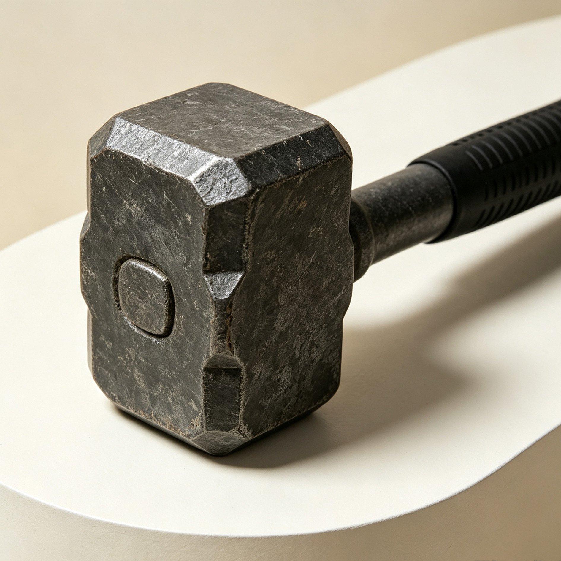 Close-up of octagonal sledgehammer steel head