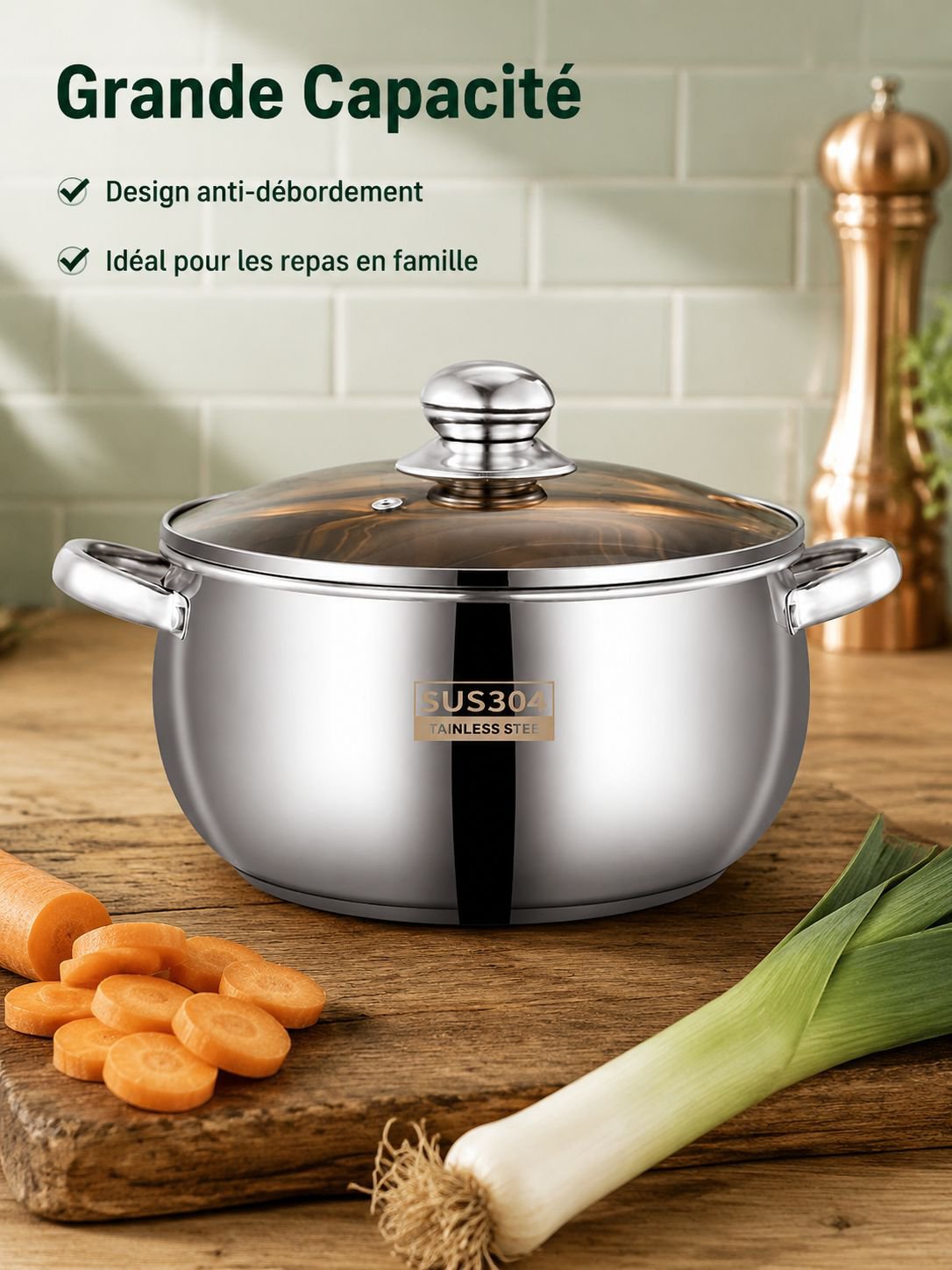 Pot à pommes épaissi en acier inoxydable SL304