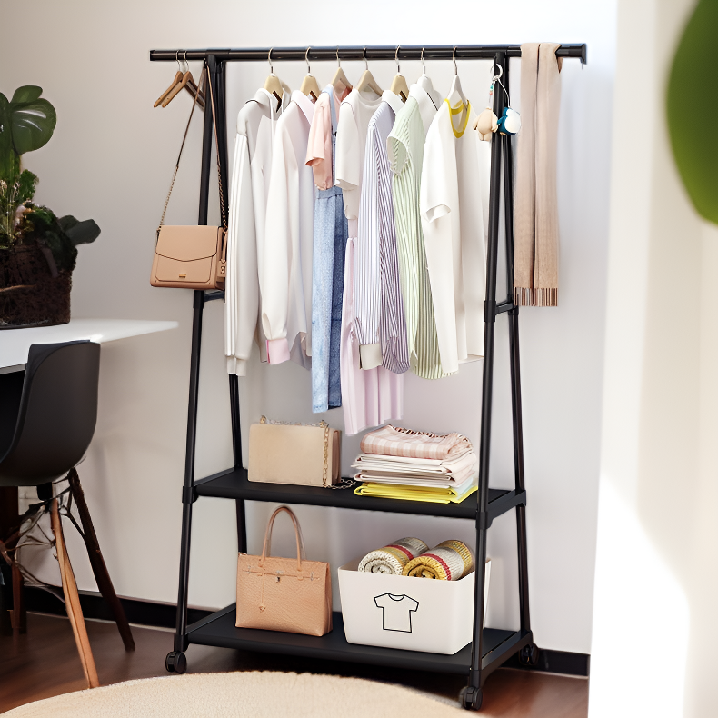 帶輪三角衣帽架 可移動多功能臥室收納架