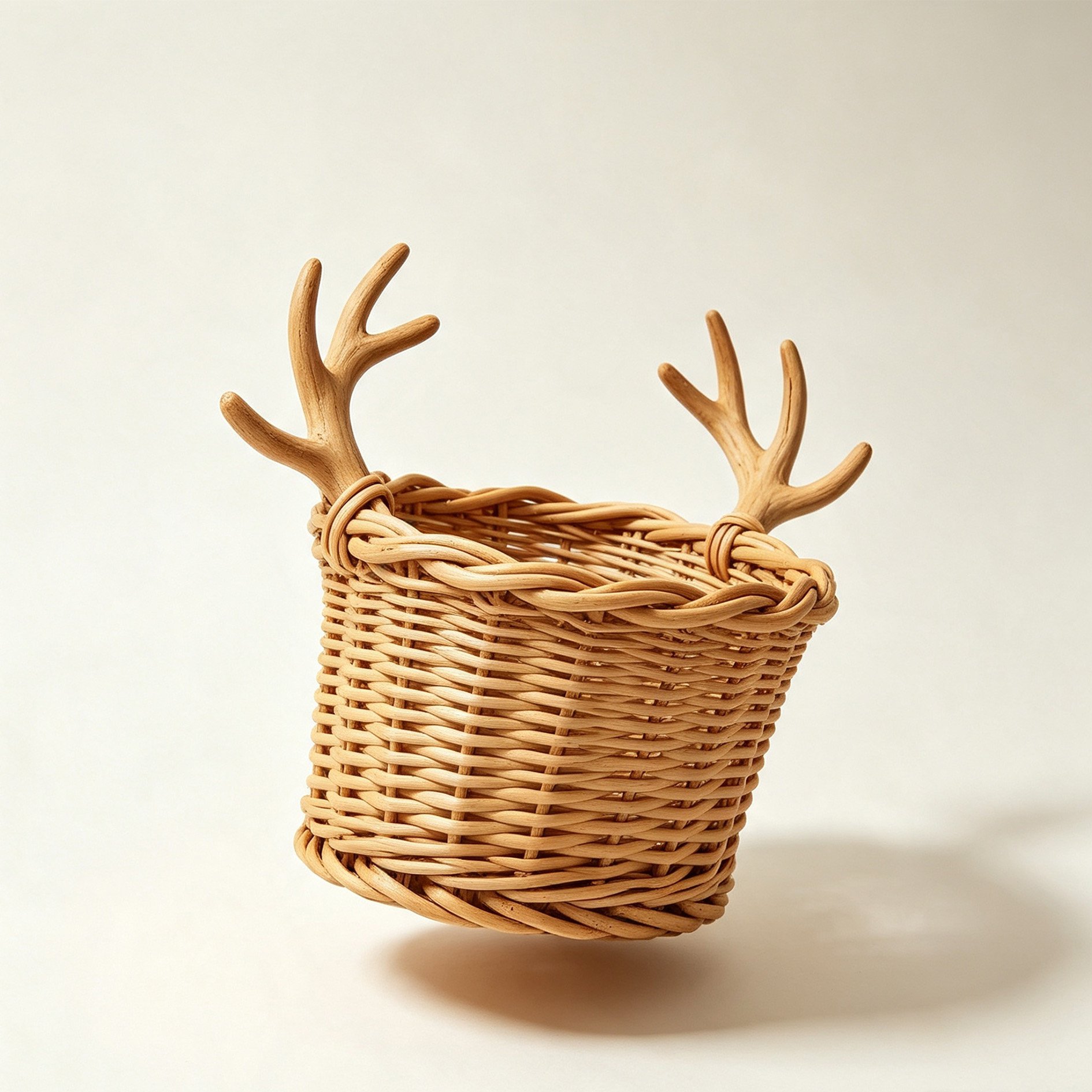 Willow Antler Storage Basket on wooden table
