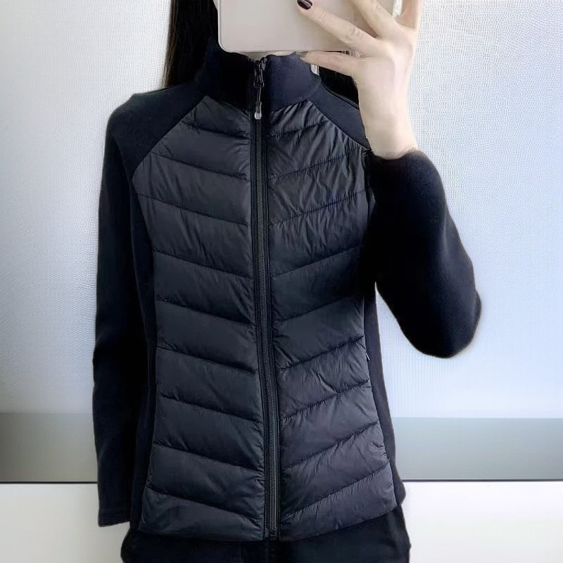 여성용 경량 스탠드업 칼라 슬림핏 면 코트