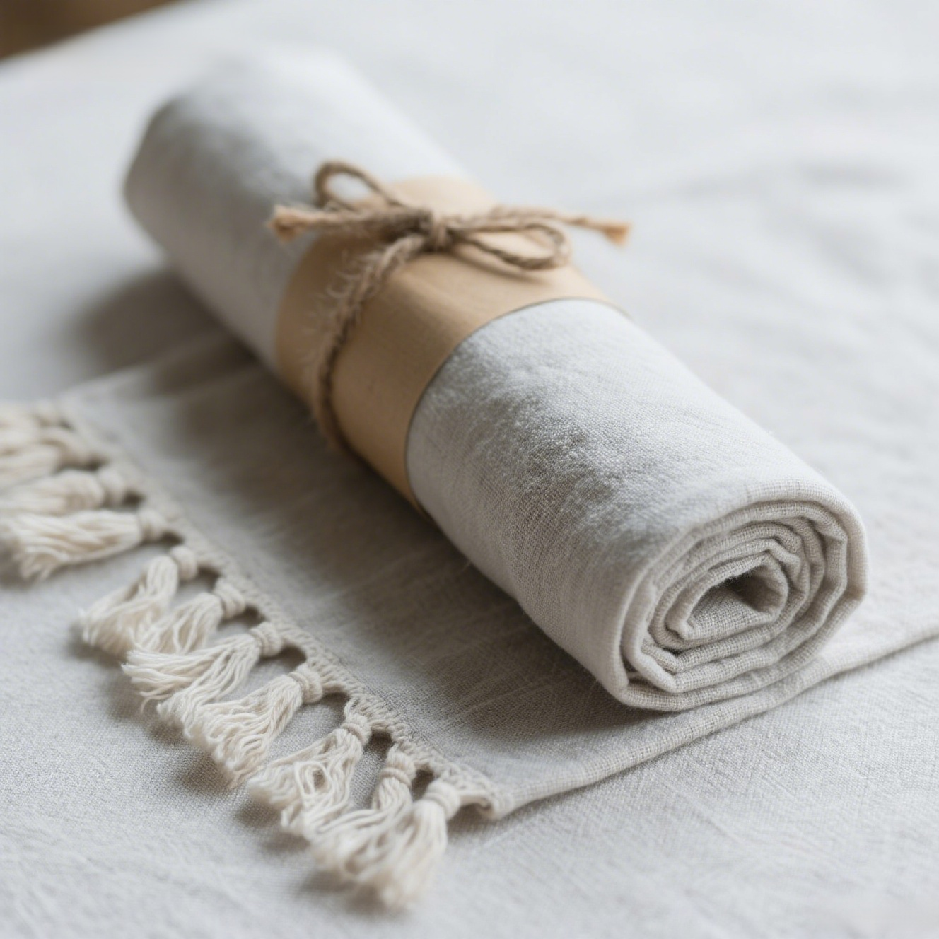 Solid color cotton and linen tablecloth