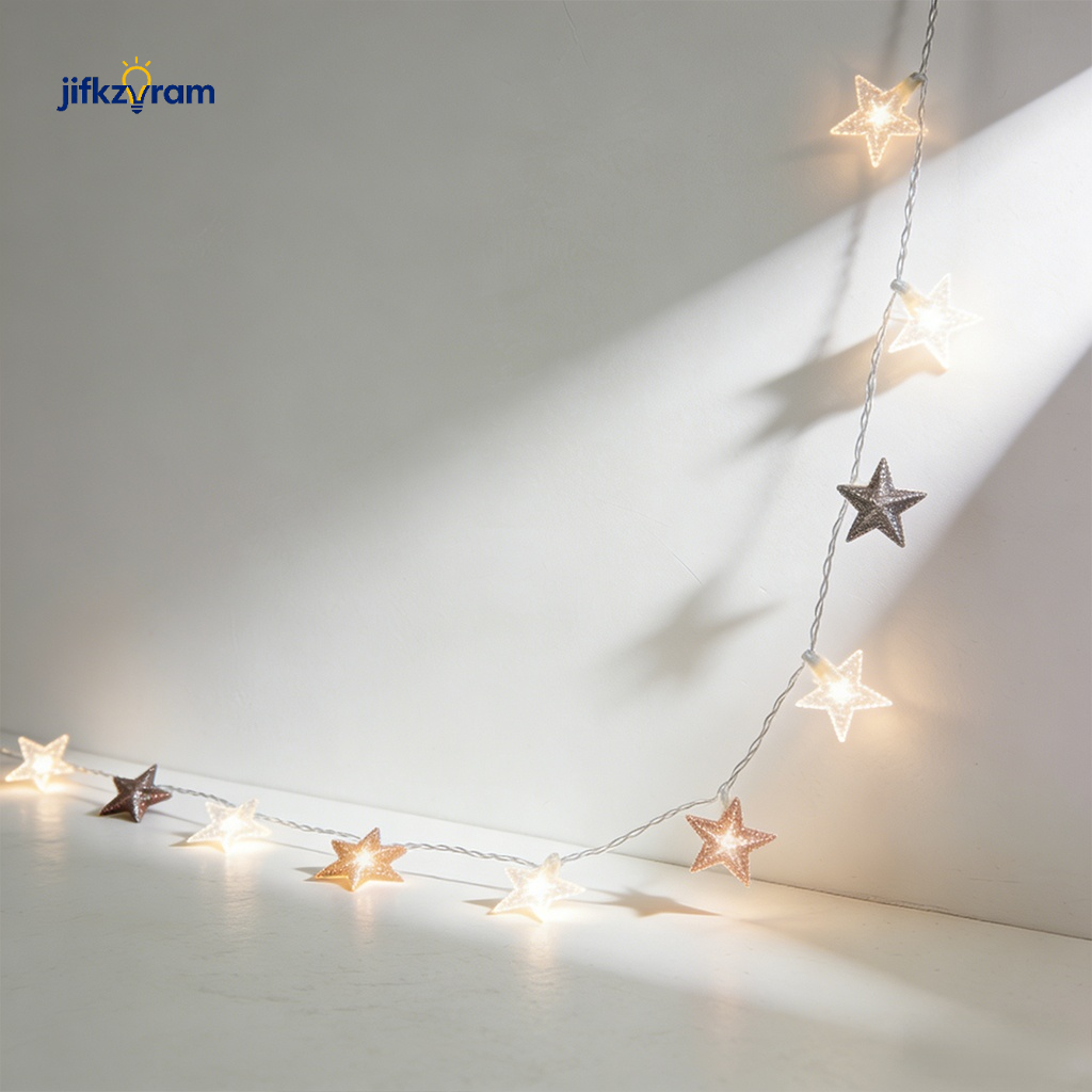 Detalle de adornos en forma de estrella en luces LED