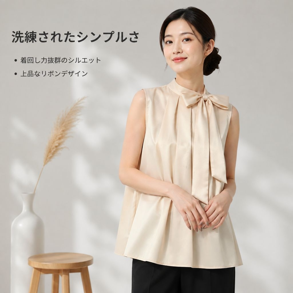 日系スタイル夏ノースリーブリボン結びトップス