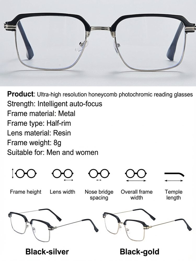 Ultra-Clear Honeycomb Photochromic Reading Glasses