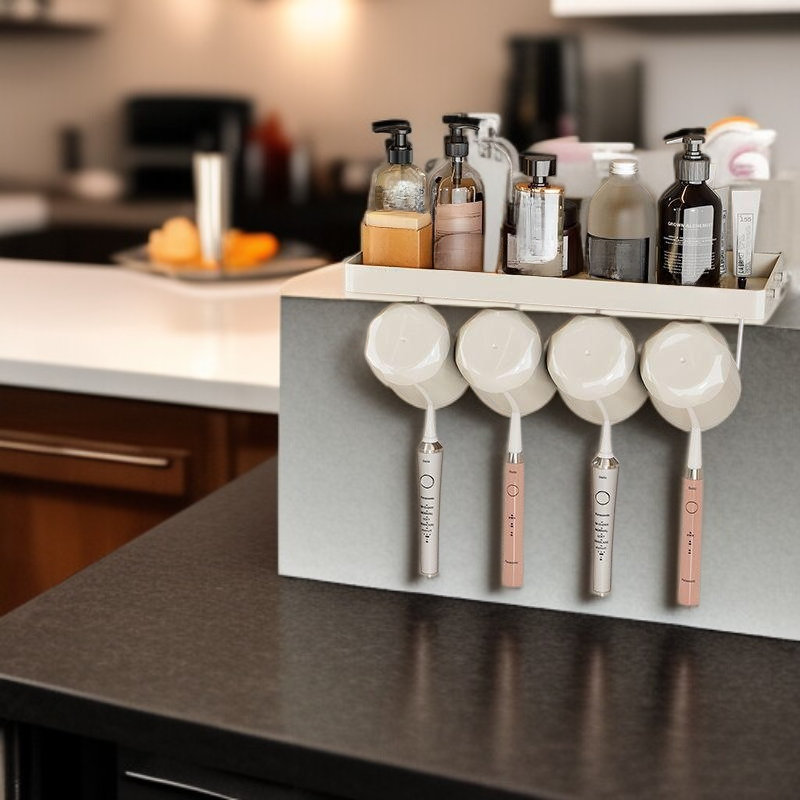 Wiszący na ścianie stojak na szczoteczki i kubki do płukania ust bez wiercenia do łazienki