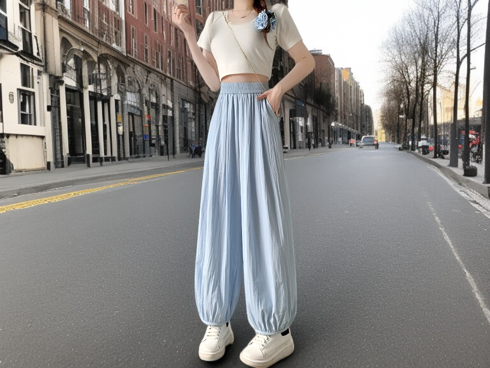여성 얇은 배기 팬츠 드롭 박시 빅사이즈 패션 아이스 벌룬 팬츠 캐주얼 배기 팬츠