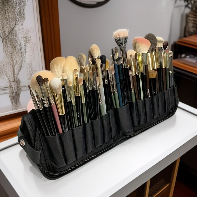 대용량 접이식 메이크업 브러쉬 파우치 다공성 블랙